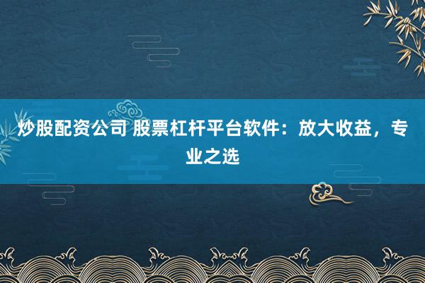 炒股配资公司 股票杠杆平台软件：放大收益，专业之选