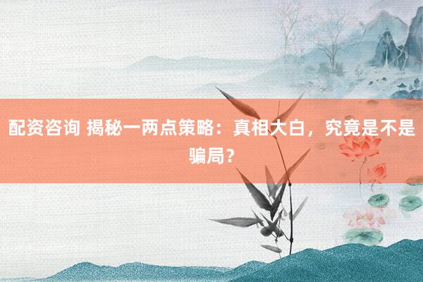 配资咨询 揭秘一两点策略：真相大白，究竟是不是骗局？