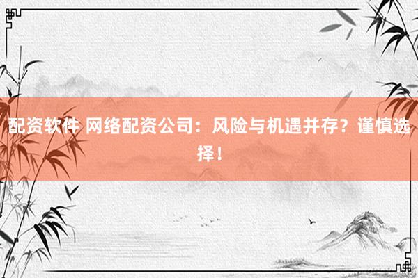 配资软件 网络配资公司：风险与机遇并存？谨慎选择！