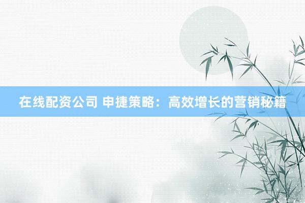 在线配资公司 申捷策略：高效增长的营销秘籍